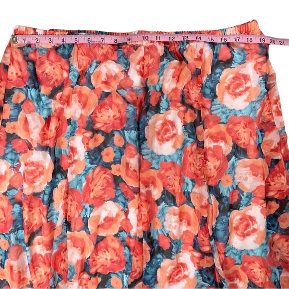 Laura Scott Woman plus size 1x blue & orange silky floral midi skirt EUC - Picture 6 of 8